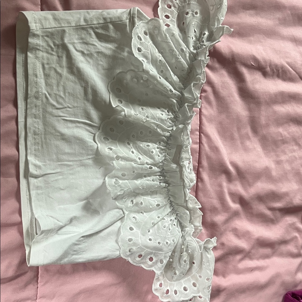 SHEIN White Eyelet Ruffle Tube Top